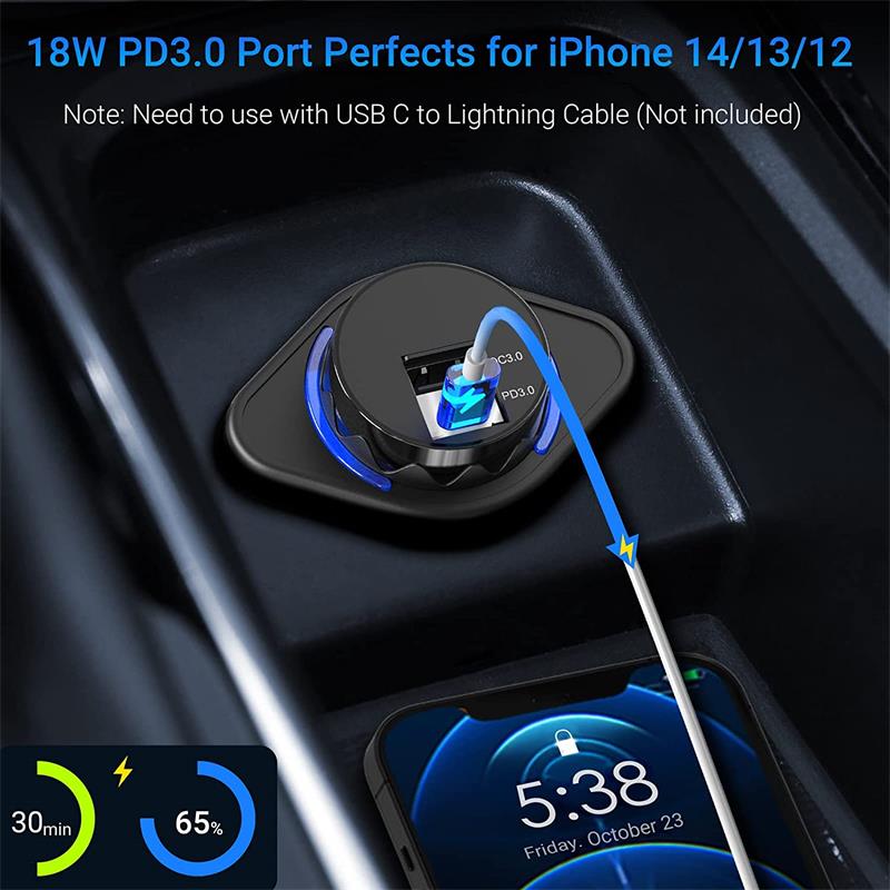 12V USB Car Charger Socket Dual PD3.0 and QC3.0 18W Car USB Ports Waterproof Power Outlet for RV