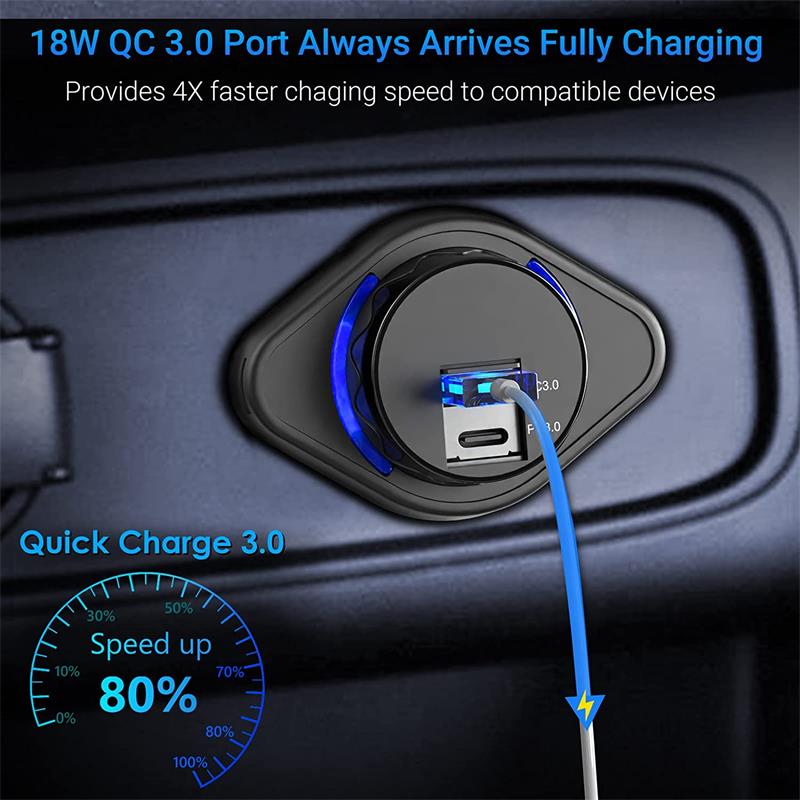 12V USB Car Charger Socket Dual PD3.0 and QC3.0 18W Car USB Ports Waterproof Power Outlet for RV
