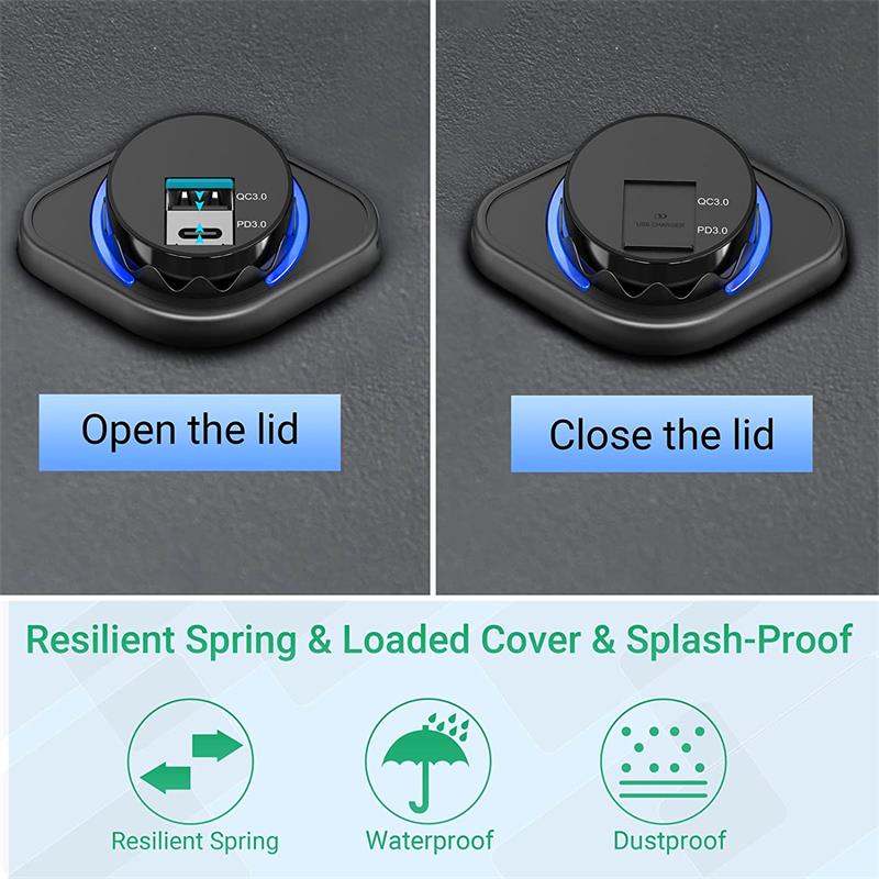 12V USB Car Charger Socket Dual PD3.0 and QC3.0 18W Car USB Ports Waterproof Power Outlet for RV