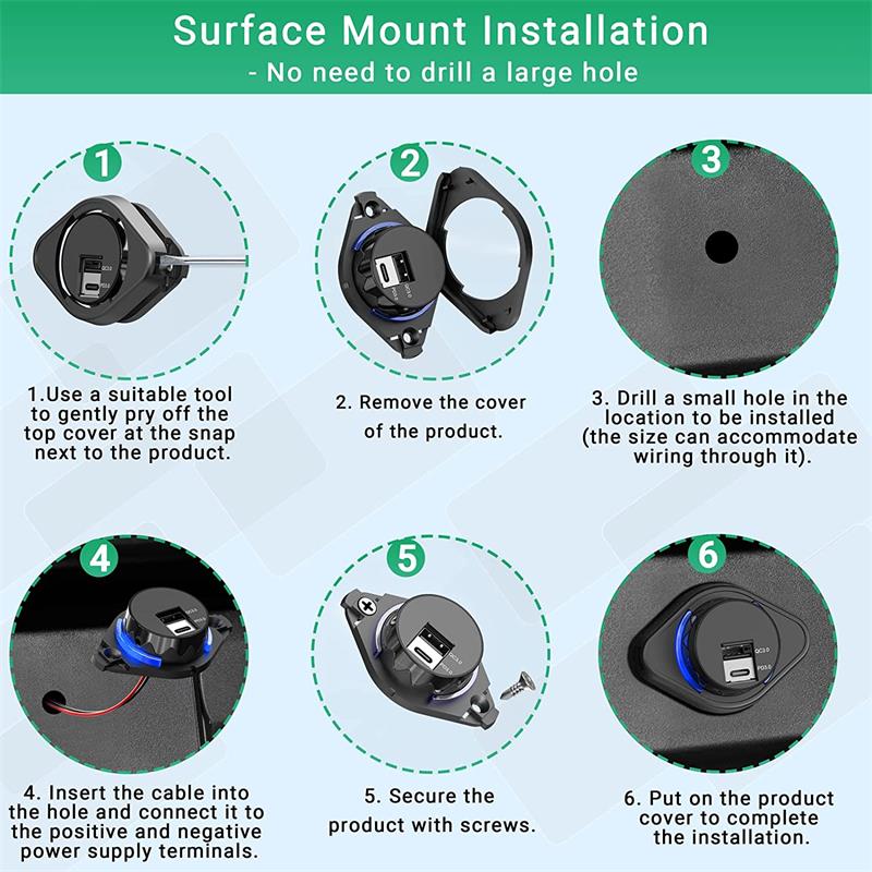 12V USB Car Charger Socket Dual PD3.0 and QC3.0 18W Car USB Ports Waterproof Power Outlet for RV